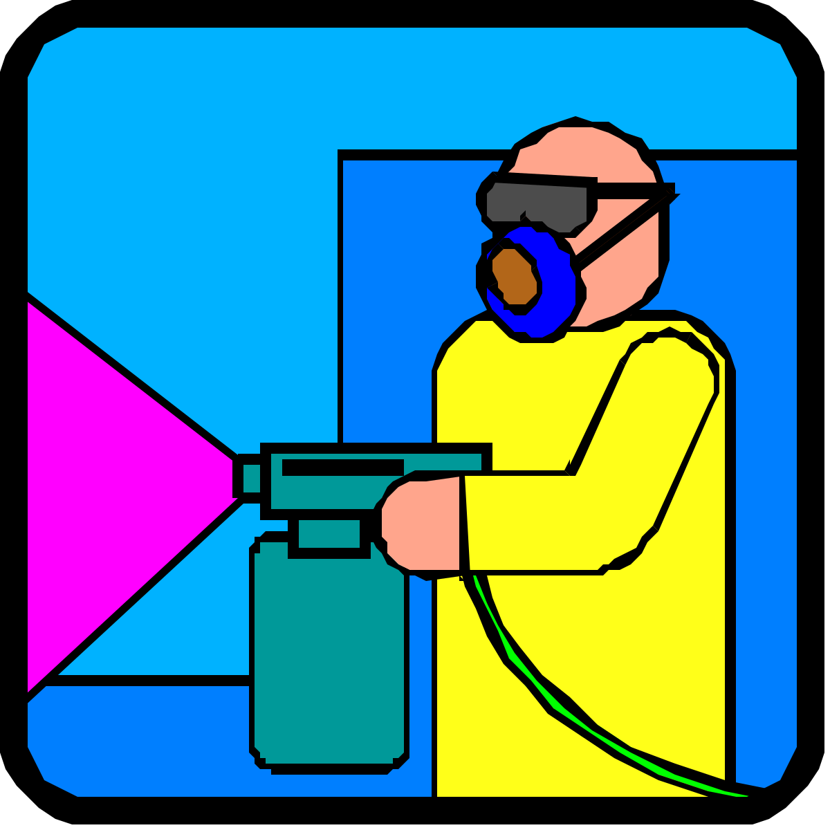 Man in Yellow Shirt Spraying Green Paint - Vibrant Clipart