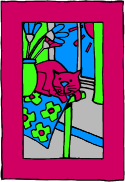 Cat Sitting in Window with Red Frame - Adorable Clipart for Every Project
