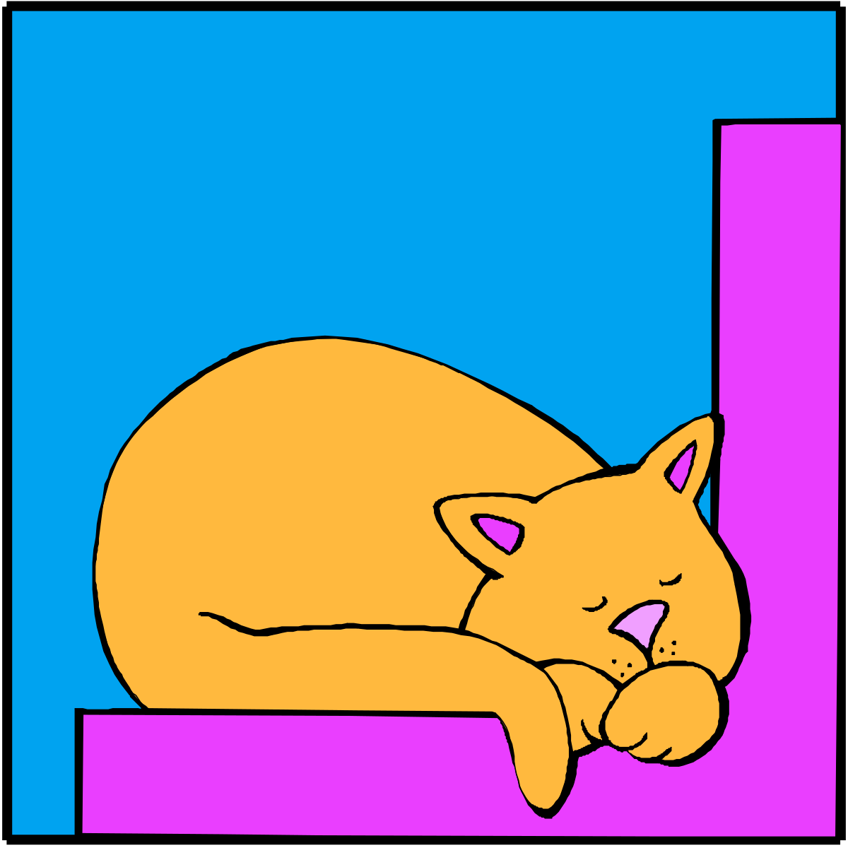 a cat sleeping on a purple and blue background clip art png transparent Cat Sleeping on Purple and Blue Background - Cute Clipart