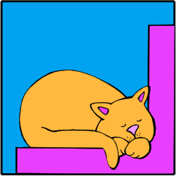 Cat Sleeping on Purple and Blue Background - Cute Clipart