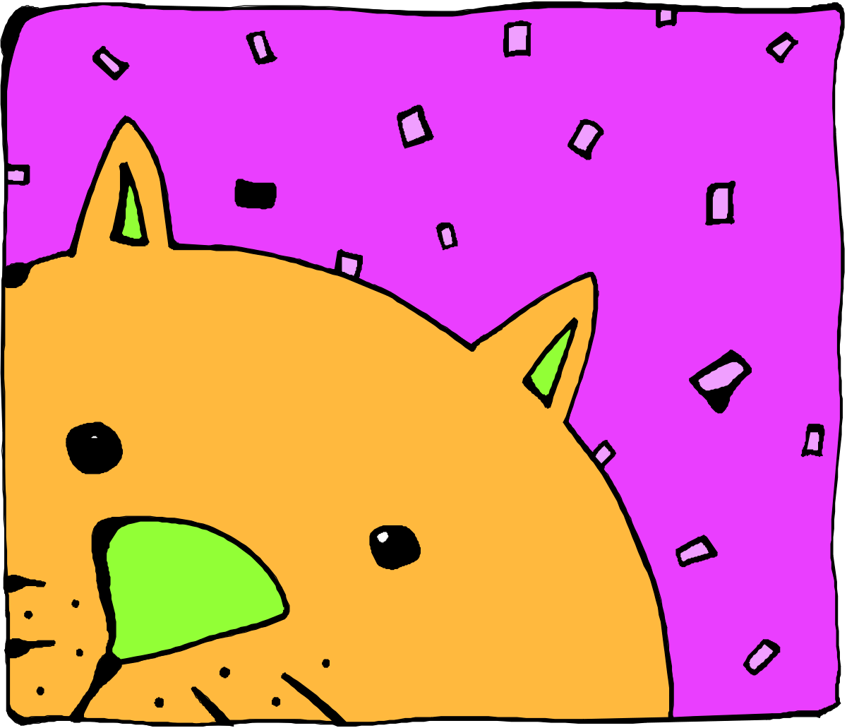 Green-Nosed Cat Clipart on Pink Background - Whimsical and Fun