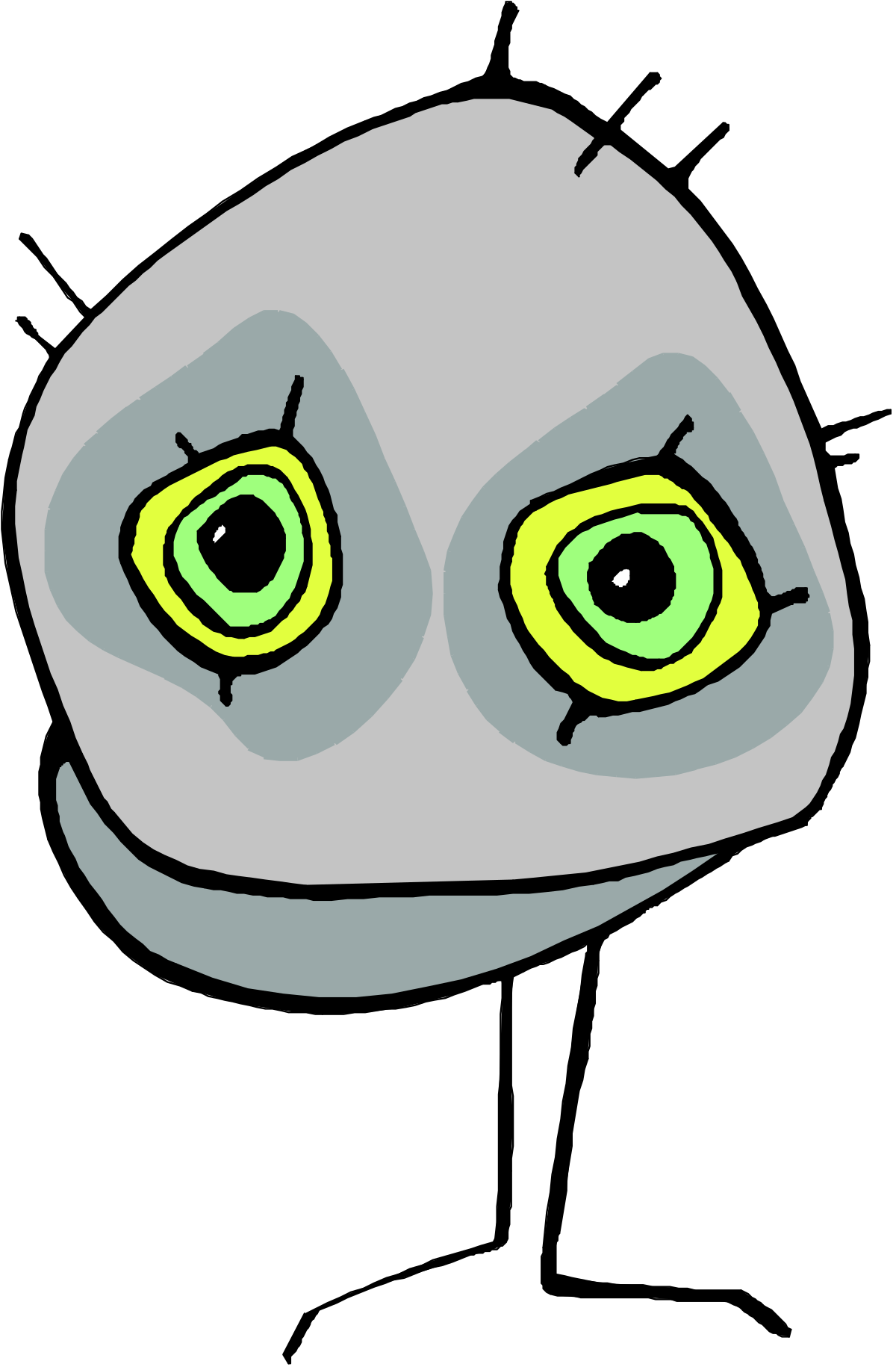 Cartoon Character with Green Eyes and Gray Face Clipart