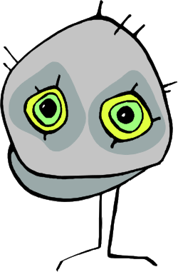 Cartoon Character with Green Eyes and Gray Face Clipart