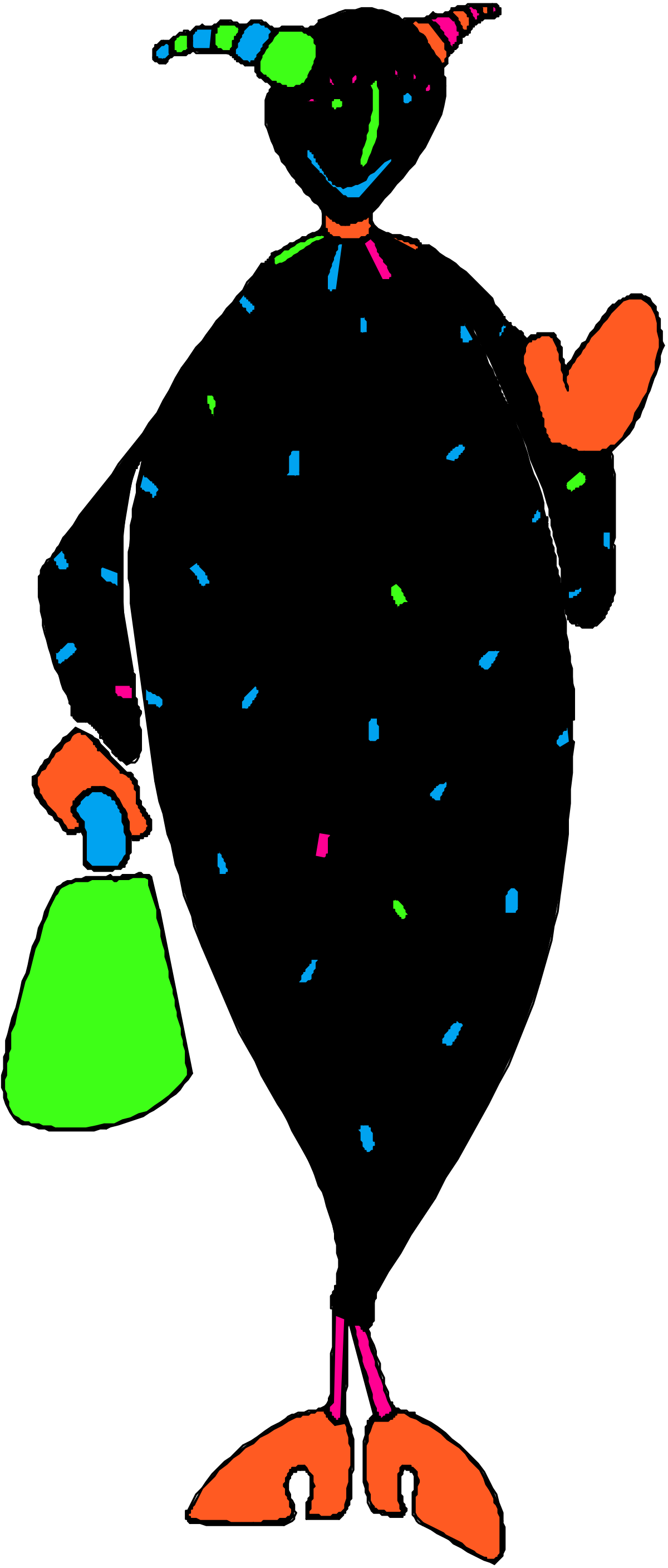 Black and White Cartoon Character with Bag Clipart - Fun and Playful Designs