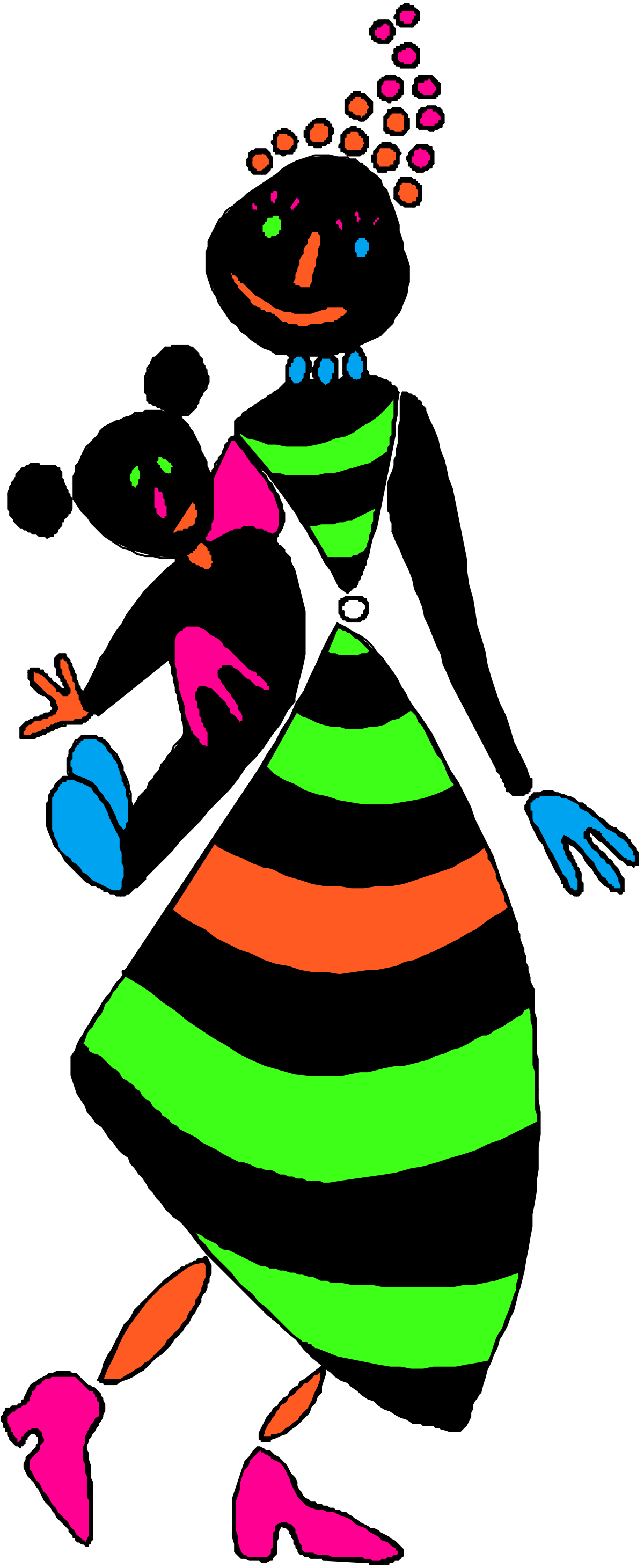 Striped Dress Woman Clipart - Stylish Pink Shoes and Fashionable Look