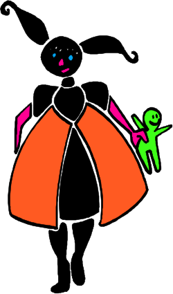 Cartoon Character in Red Dress with Green Toy Clipart