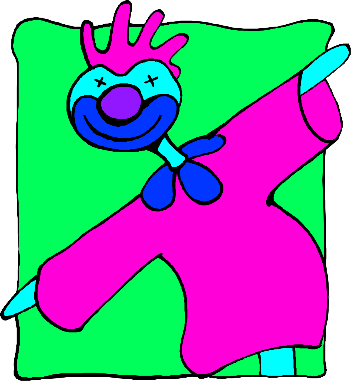 Cartoon Character Clipart with Pink and Blue Face