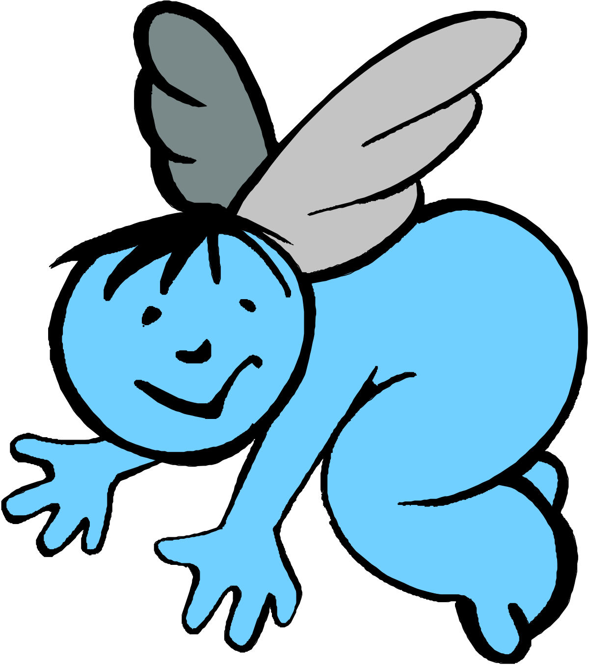 Blue and Gray Cartoon Character with Bee on Back Clipart