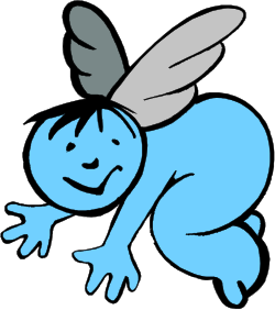 Blue and Gray Cartoon Character with Bee on Back Clipart