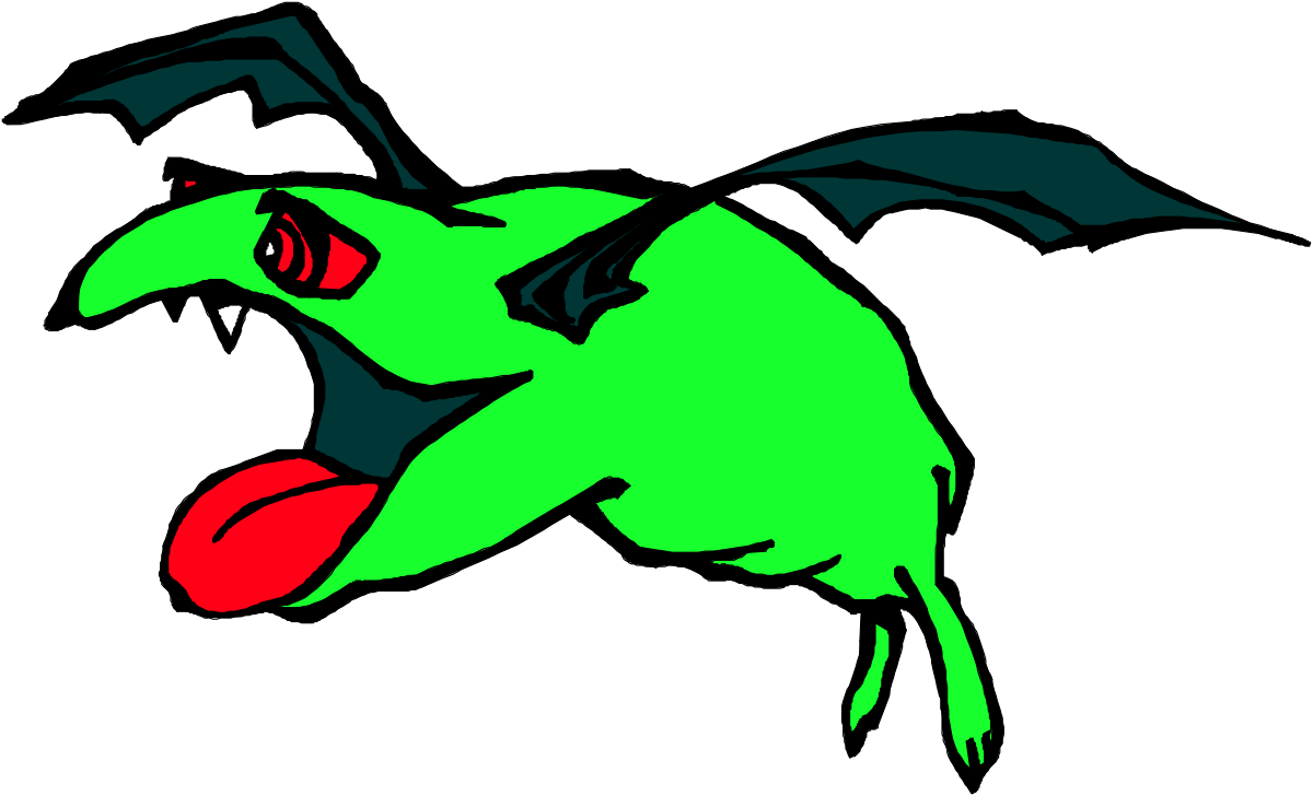 a green dragon with a red nose and black wings clip art png transparent Green Dragon with Black Wings and Red Nose Clipart