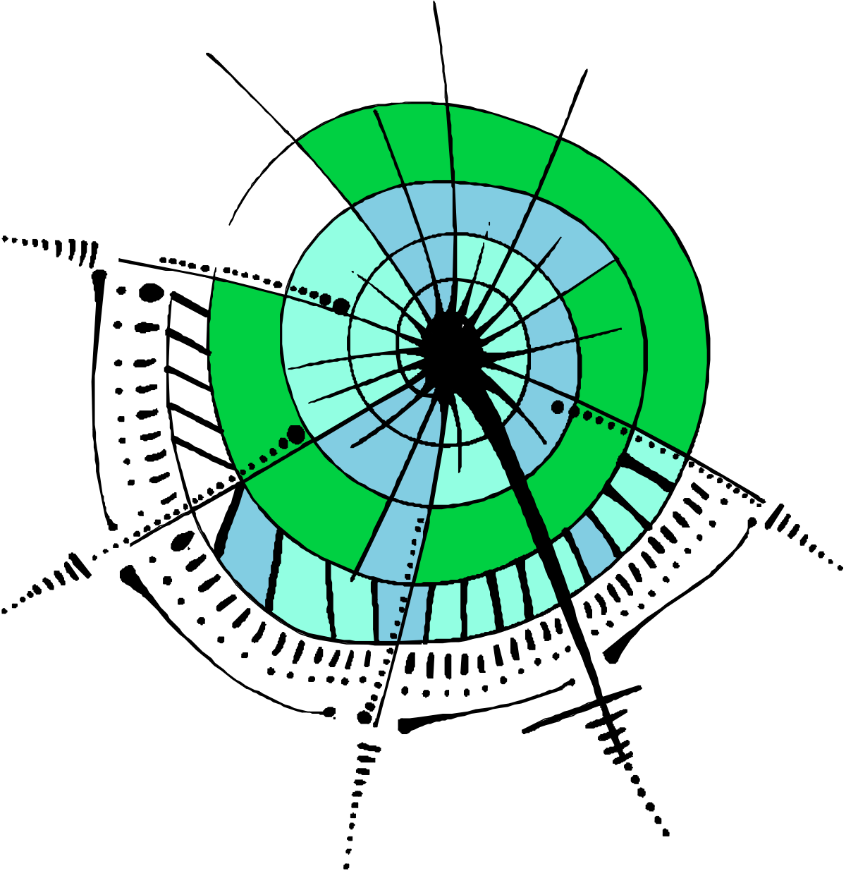 Green and Black Circular Design with White Background Clipart