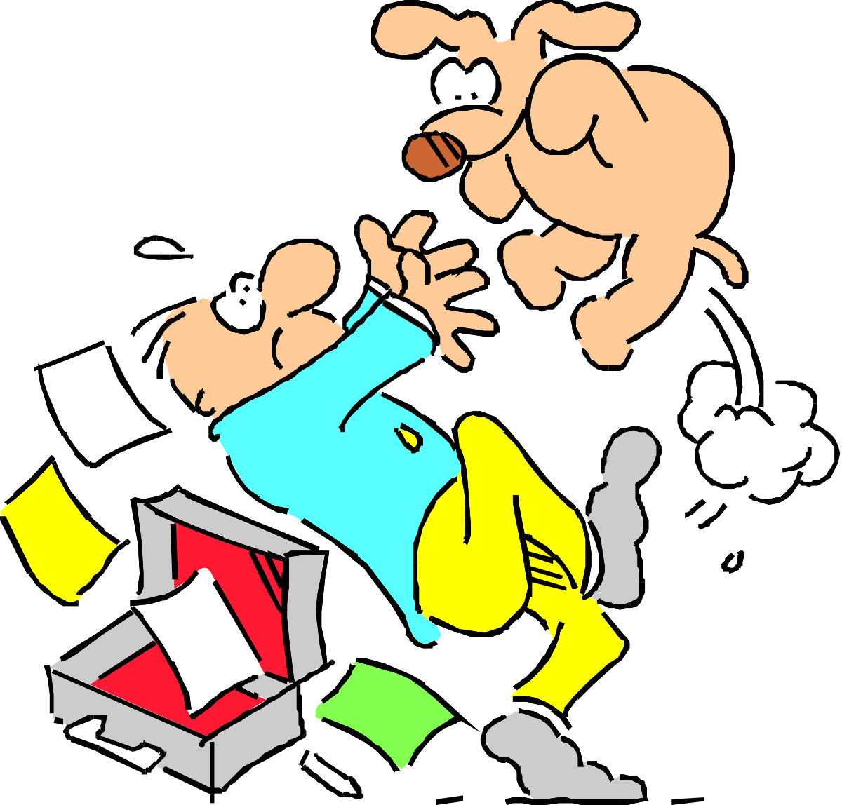 Cartoon Character Running Through a Pile of Papers Clipart