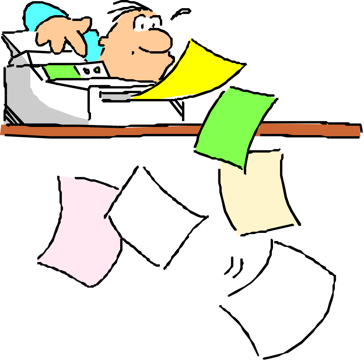 Man Sleeping on Desk with Flying Papers - Expressive Clipart Scene