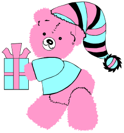 Pink Teddy Bear Holding Gift Box - Adorable Clipart for Celebrations