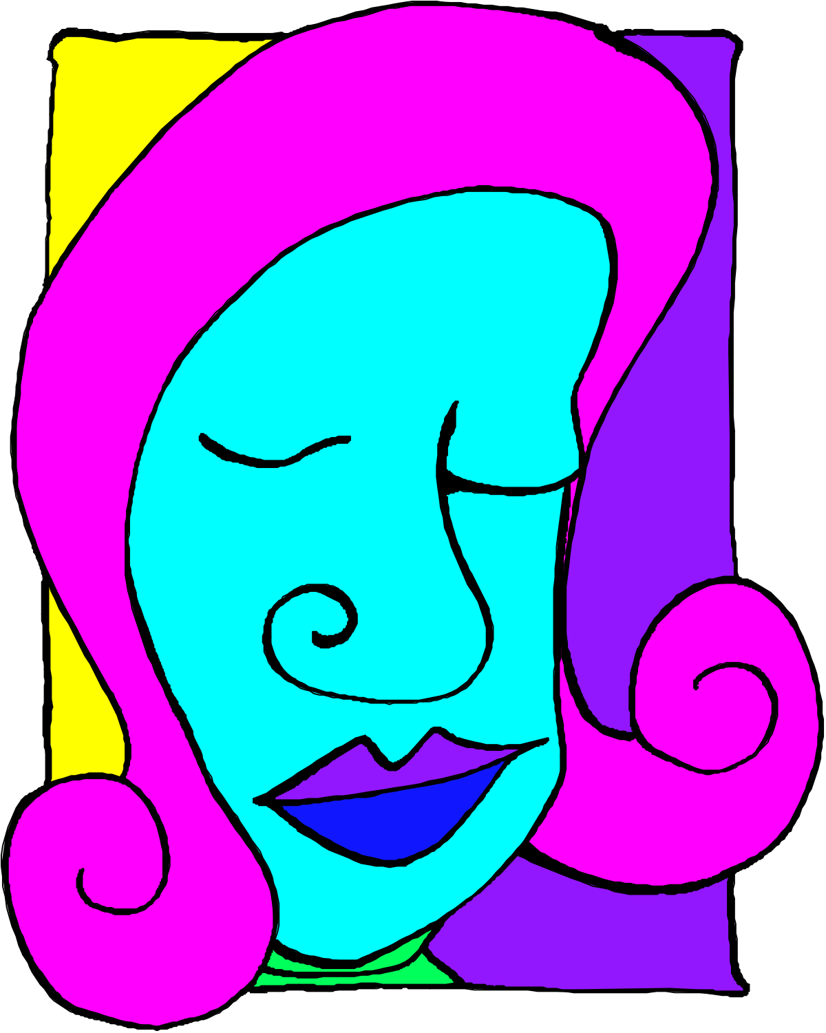 Cartoon Face with Blue and Pink Hair - Fun Clipart for Creative Projects