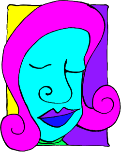 Cartoon Face with Blue and Pink Hair - Fun Clipart for Creative Projects