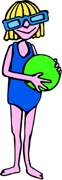 Girl in Blue Swimsuit Holding Green Object - Vibrant Summer Clipart