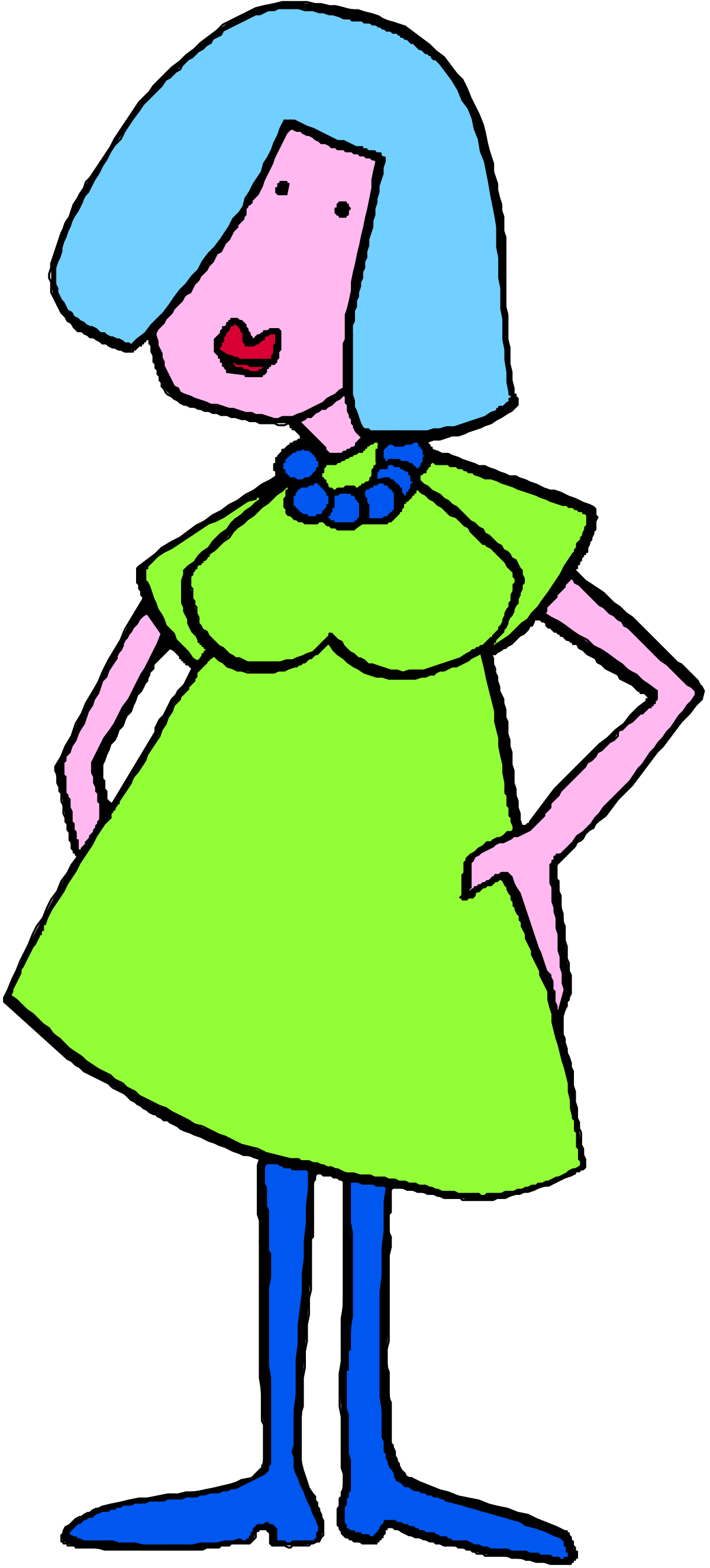 Cartoon Girl in Green Dress Clipart - Whimsical Character Art