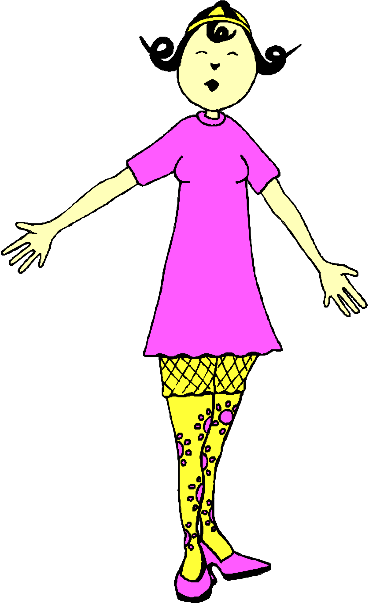 Girl in Pink Dress and Yellow Tights Clipart - Vibrant Character Illustration