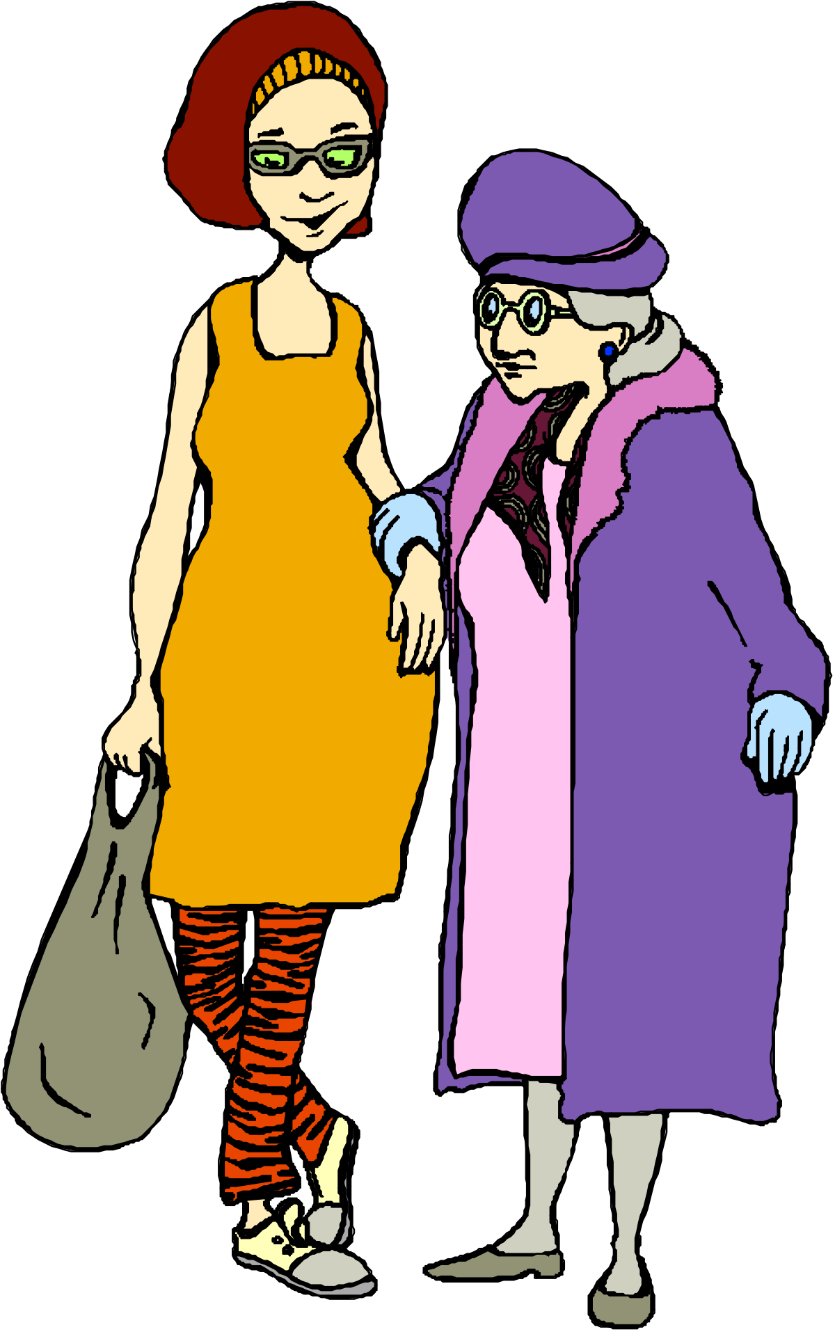 Purple Coat Woman & Yellow Dress Woman Clipart | Vibrant Character Illustrations