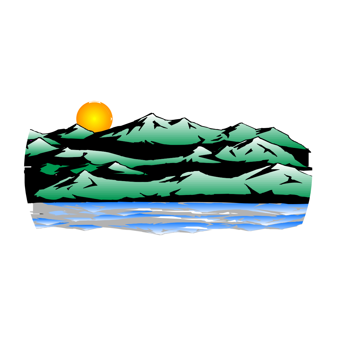 a mountain scene with a sun in the middle clip art png transparent Mountain Scene with Sun - Vibrant Nature Clipart