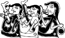 Musicians Clipart: Black and White Drawing of Three Musicians