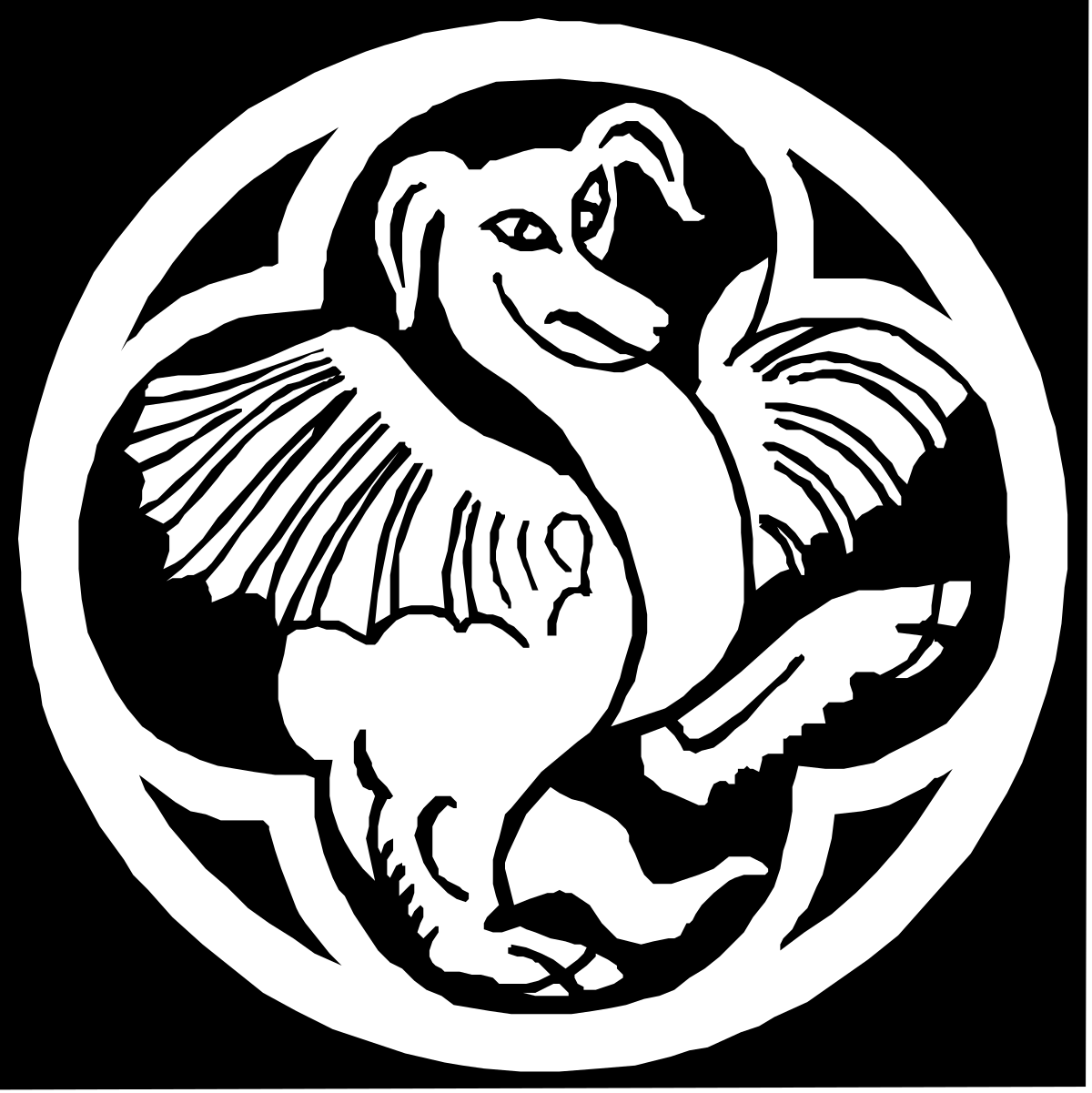 White Dragon with Wings in a Circle Clipart