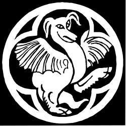 White Dragon with Wings in a Circle Clipart