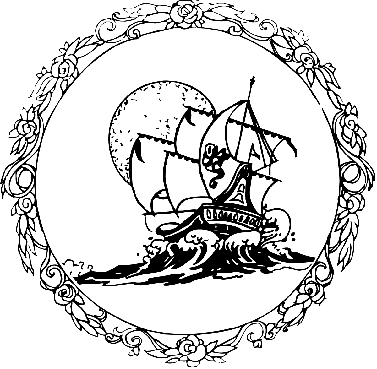 Pirate Ship Clipart: Black and White Drawing for Adventurous Themes