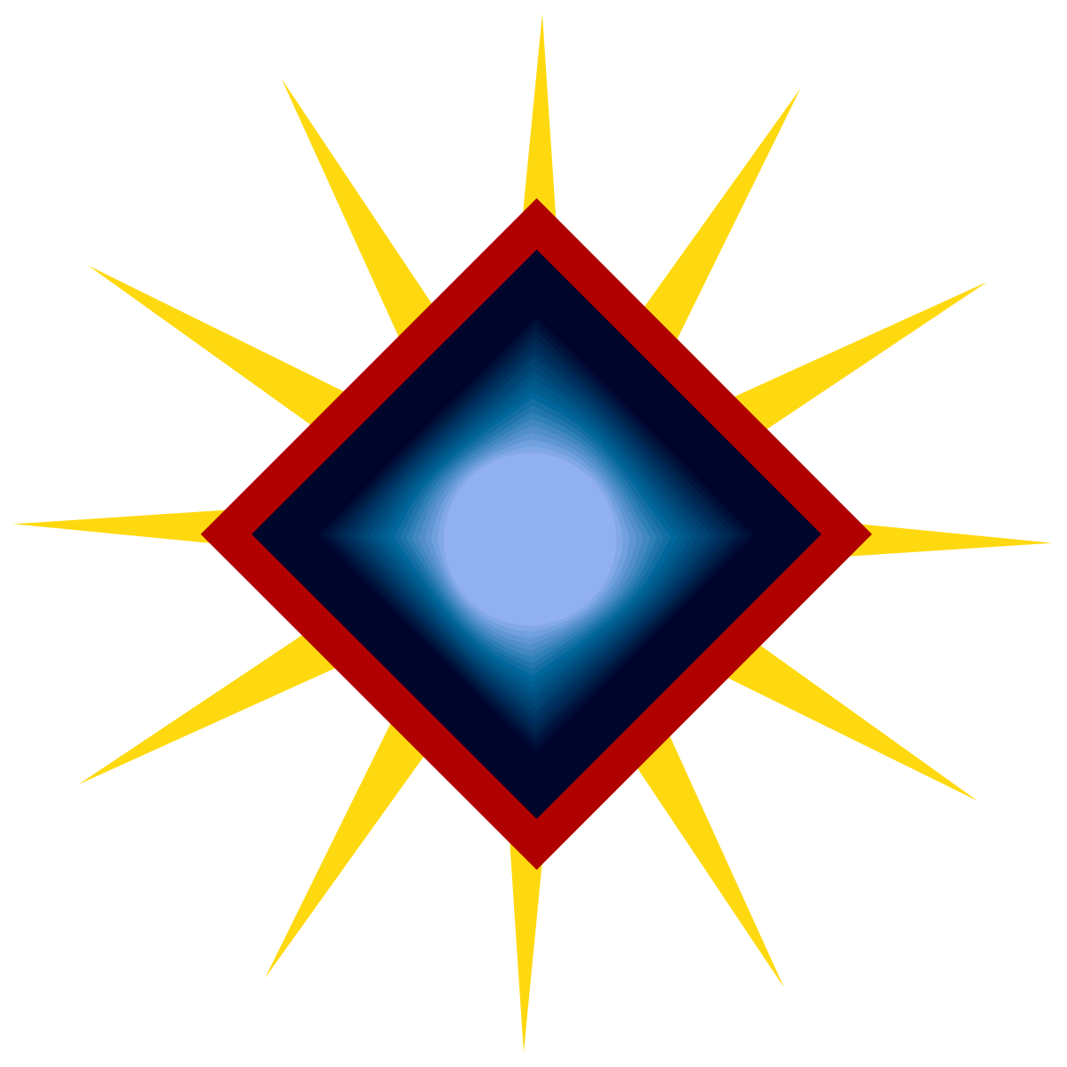 Blue and Yellow Diamond with Red Center Clipart