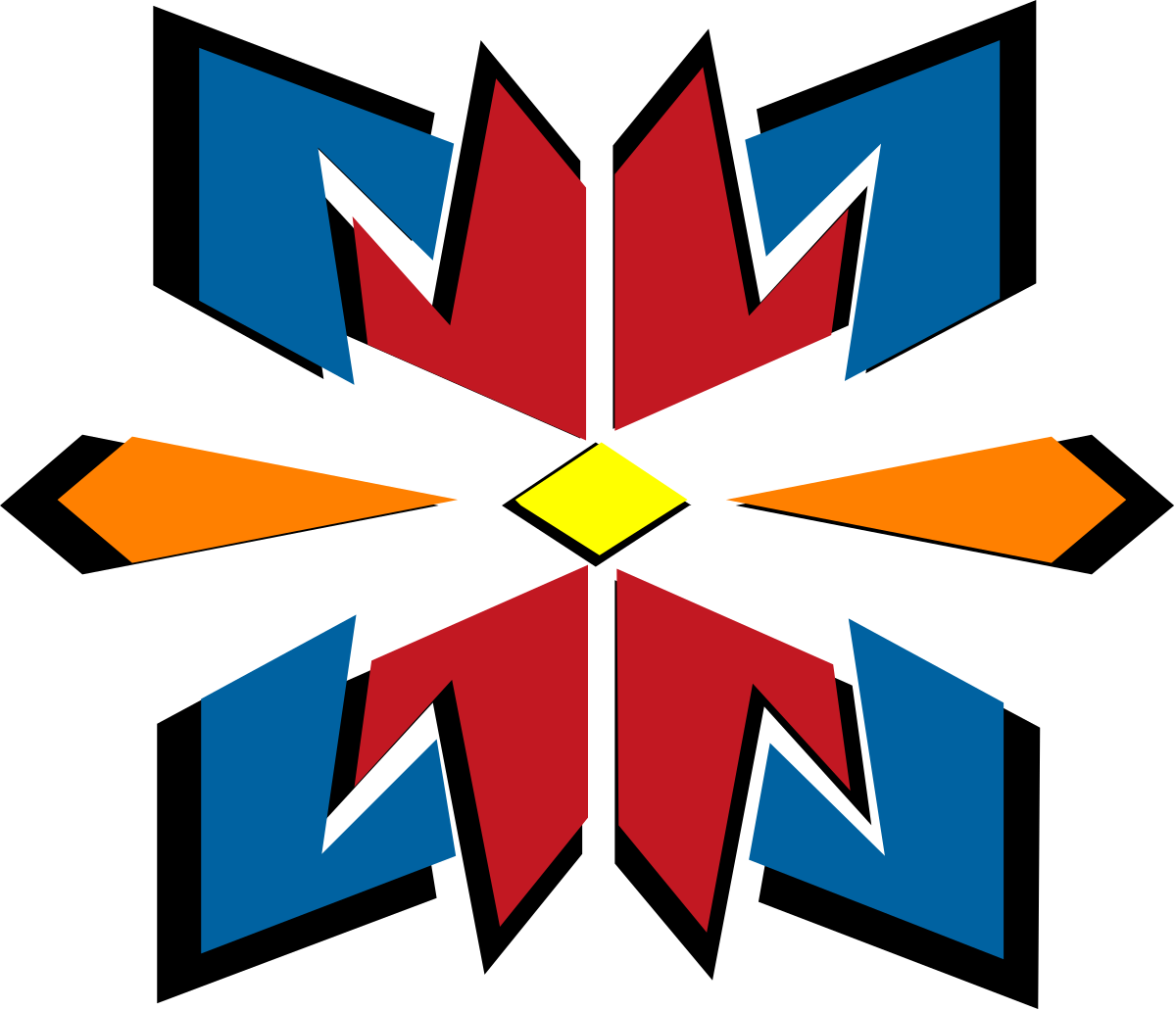 Dynamic Red, Blue, and Yellow Logo with Arrows for Visual Branding