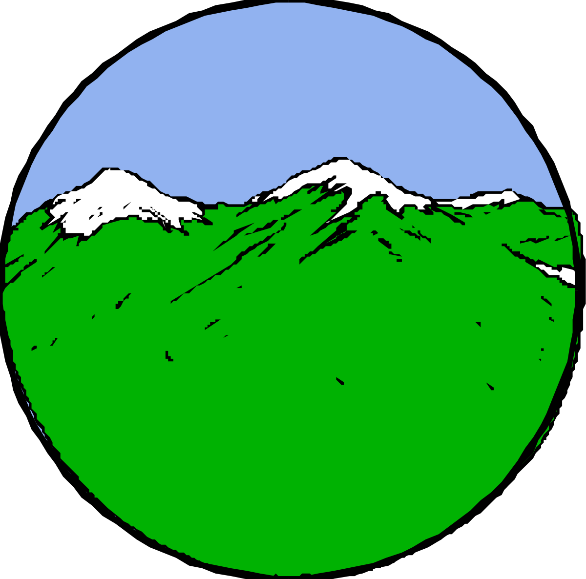 Green Circle with Majestic Mountains Background Clipart
