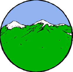 Green Circle with Majestic Mountains Background Clipart