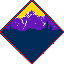 Mountain Logo with Trees and Scenic Background Clipart