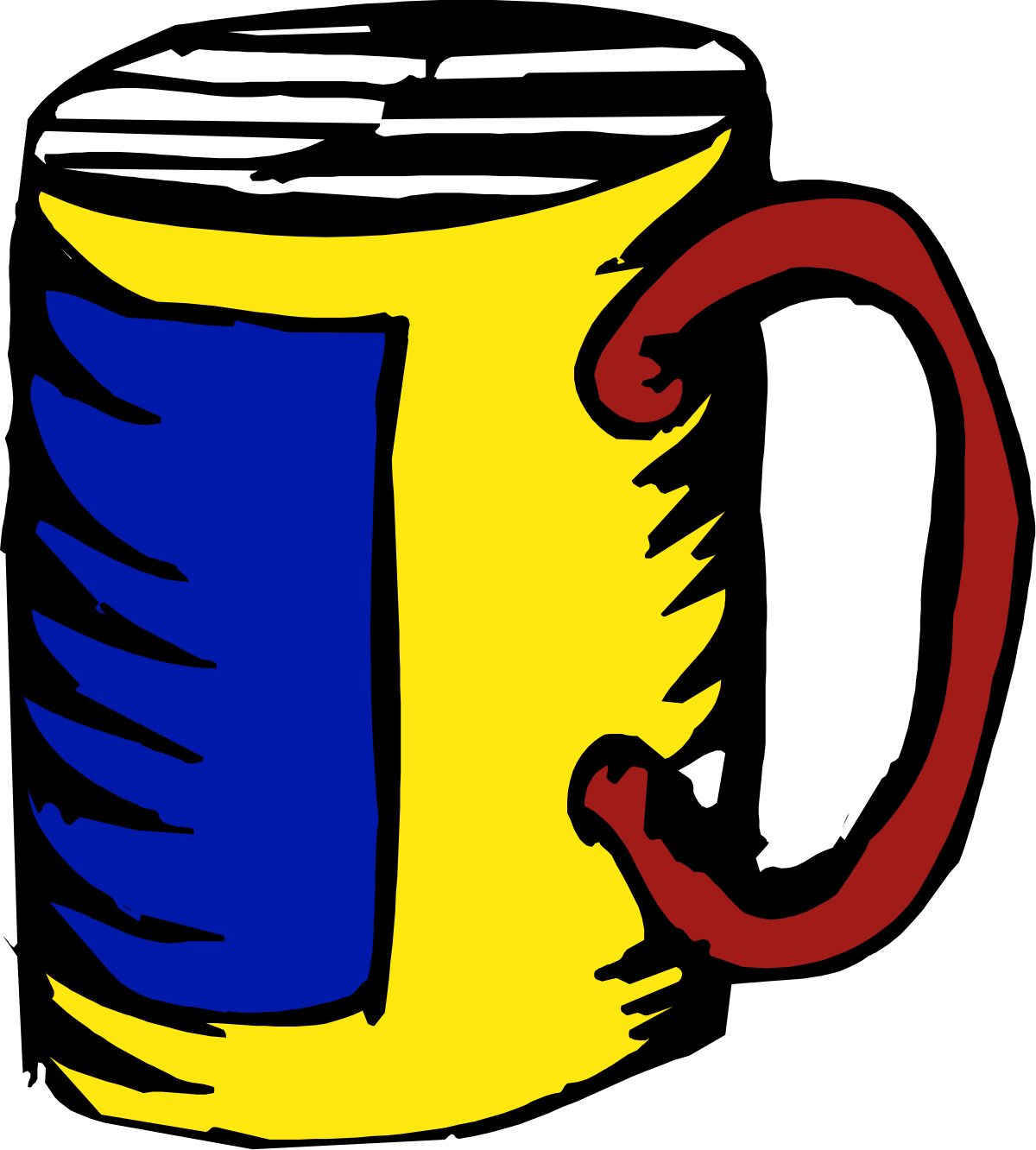 Yellow and Blue Mug with Red Handle - Vibrant Clipart for Your Projects