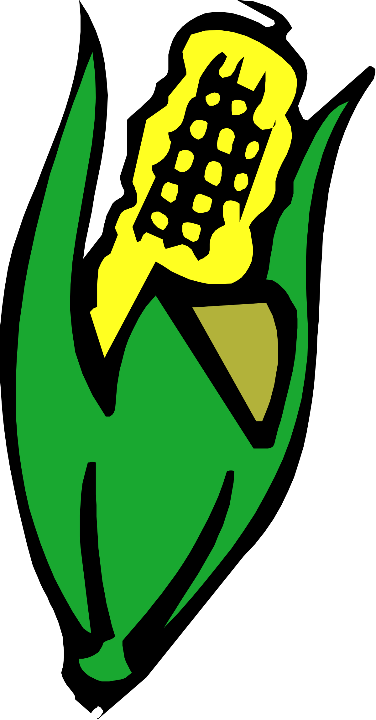 Vibrant Green and Yellow Flower Clipart on Black Background
