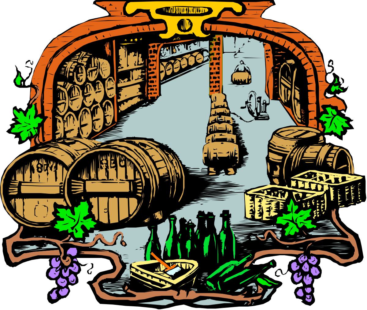 a drawing of a wine cellar with barrels and barrels clip art png transparent Wine Cellar Clipart with Barrels: Stunning Illustrations for Your Projects