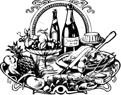 Black and White Wine Bottle and Vegetables Clipart Collection