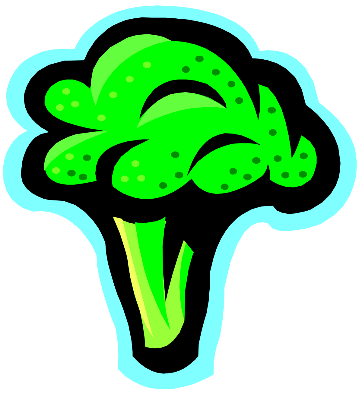 Vibrant Green Broccoli Clipart on Black Background