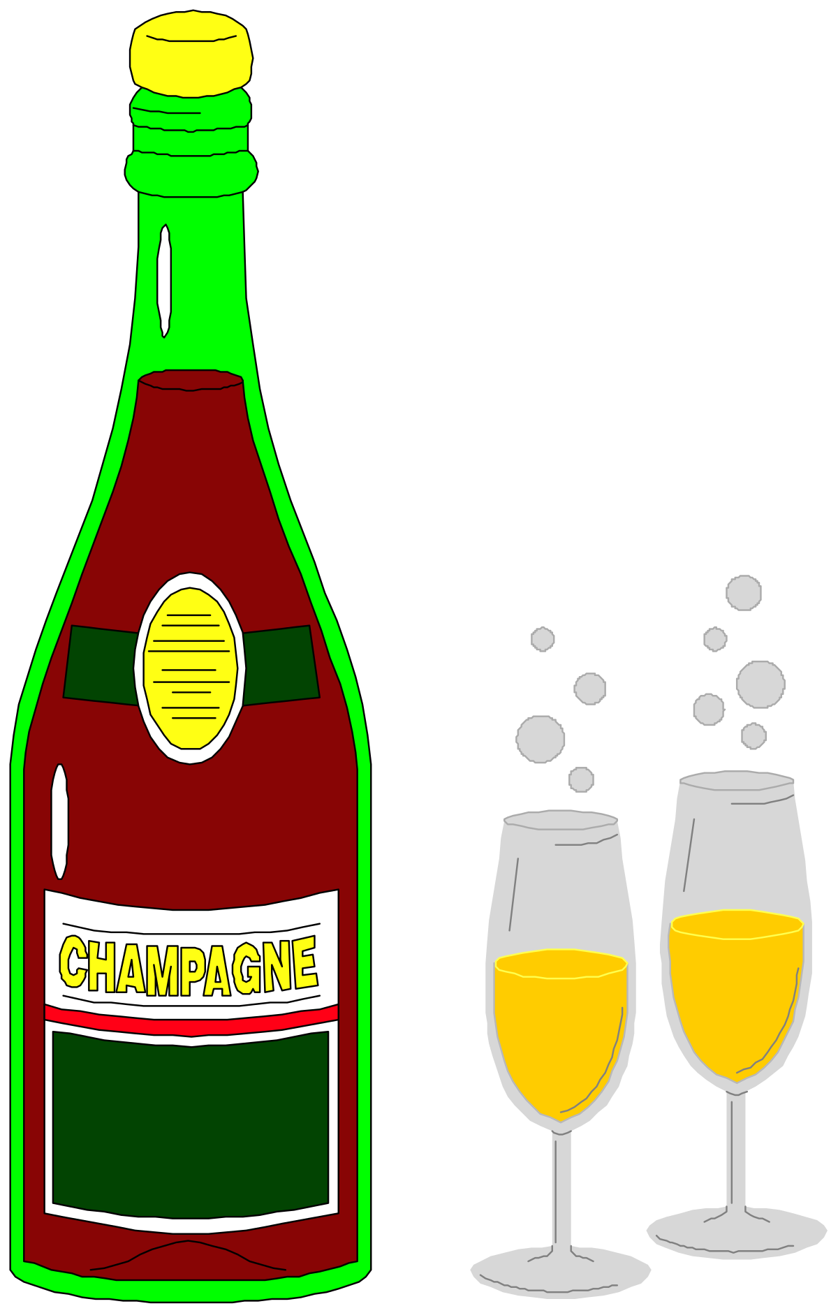 Champagne Bottle and Two Wine Glasses Clipart for Celebrations
