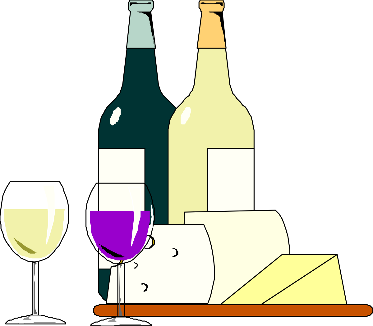 Wine Bottle, Glass, and Cheese Clipart Collection