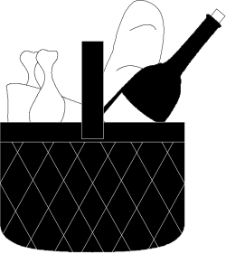 Basket with White Bow on Black Background - Elegant Clipart