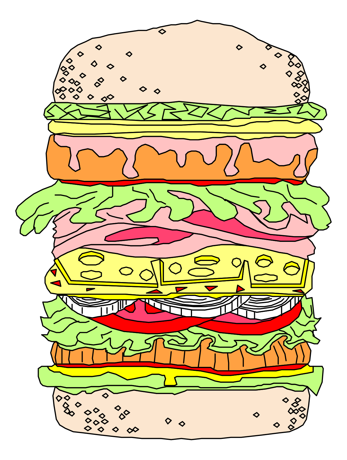 Big Hamburger with Toppings Clipart for Delicious Designs