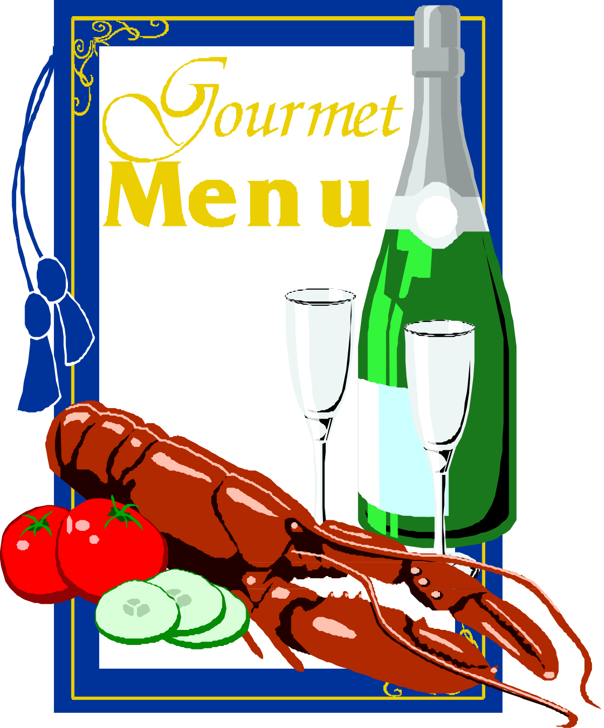 Wine Bottle and Food Plate Clipart for Elegant Occasions