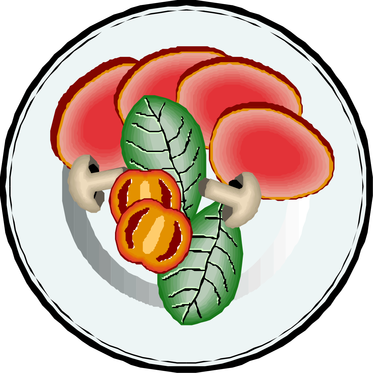 a plate with a plate of food and a plate of vegetables clip art png transparent Plate with Delicious Food and Fresh Vegetables Clipart