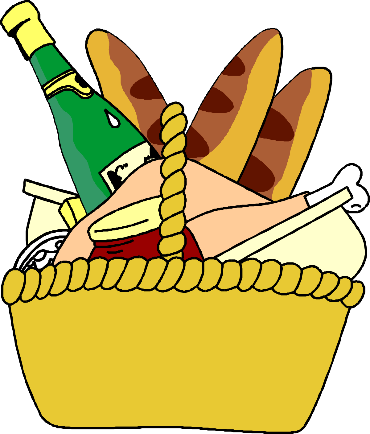 Food Basket with Wine Clipart - Perfect for Celebrations and Gatherings