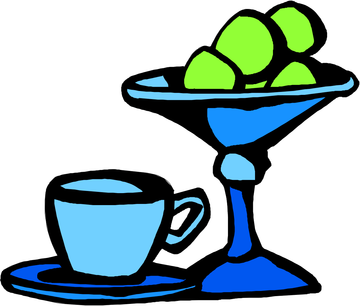Blue Cup and Saucer with Green Apples Clipart for Creative Projects