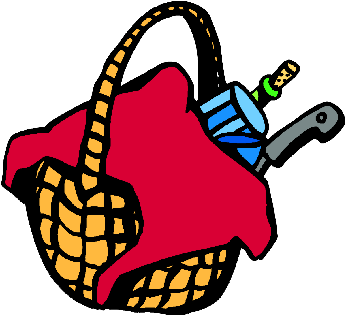 a basket with a red blanket and a bottle clip art png transparent Basket with Red Blanket and Bottle Clipart for Creative Projects