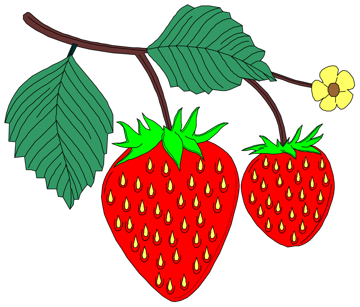 Strawberries and Leaves Clipart: Fresh Berry Branch Visuals