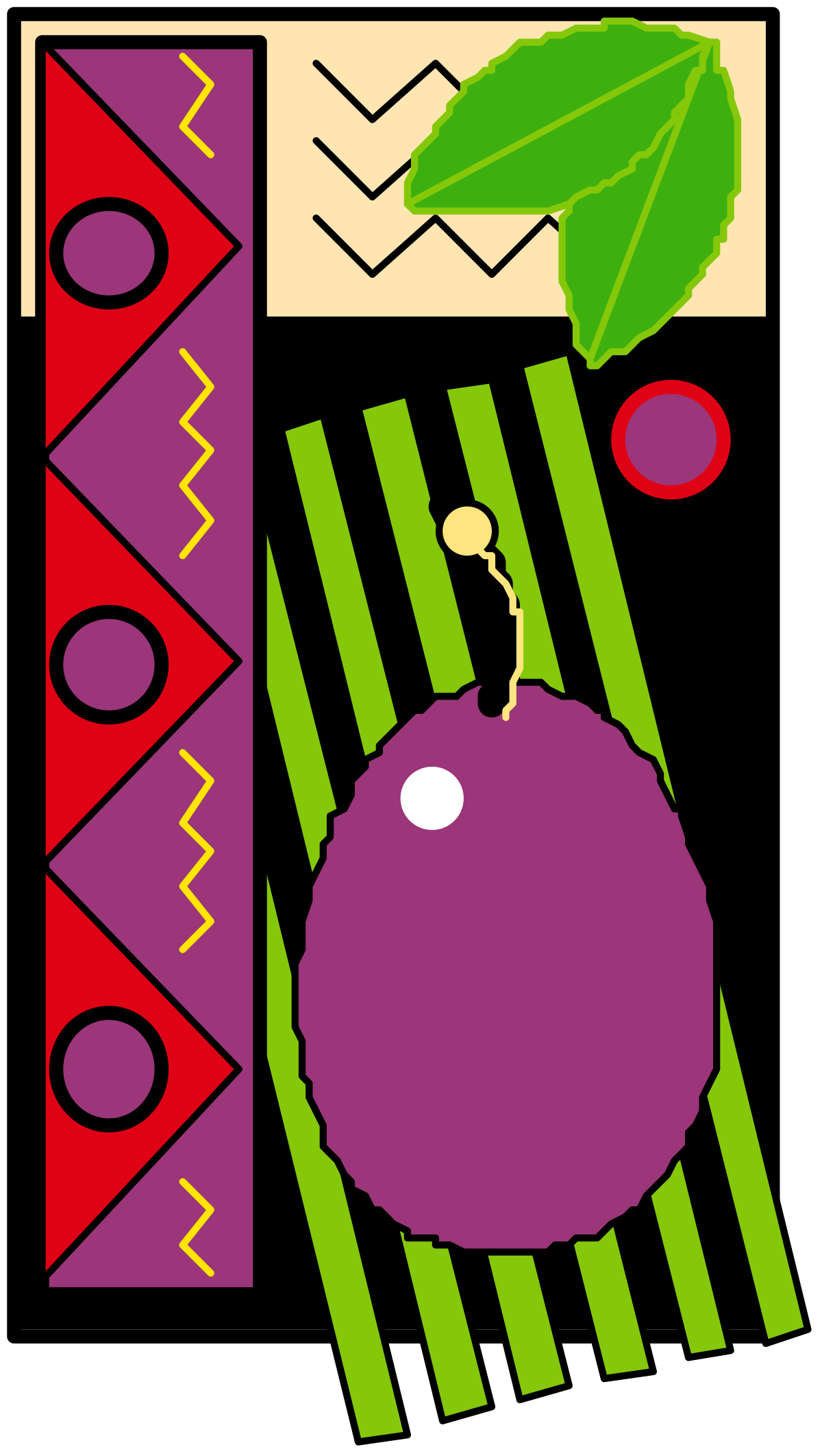 Purple and Green Object with Red Dot - Vibrant Clipart Design